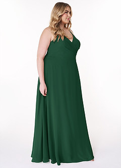 Azazie Davis Vestidos de damas de honor Vestido de Verde Oscuro de Gasa de Corte en A con Cuello en V image10