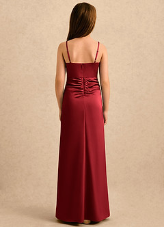 Azazie Shyla Girls Formal Robe Demoiselle D'honneur Fillette Robe Fourreau en Satin extensible Plissé Écarlate image2