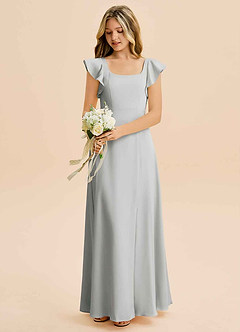 Azazie Bondi Junior Vestido de Plata de Satén Elástico de Corte en A con Corte Lateral image5