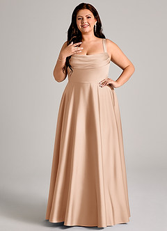 Azazie Shaude Bridesmaid Dresses English Rose A-Line Pleated Stretch Satin Dress image1