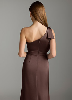 Azazie Rinna At-home Try On Dresses Agave Mermaid Ruched Stretch Satin Dress image7