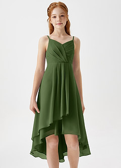 Azazie Mariam Junior Olive A-Line Pleated Chiffon Dress image5