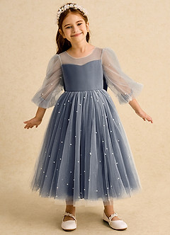 Azazie Trudy Flower Girl Dresses Dark Navy Ball-Gown Sweetheart Neckline Tulle Dress image3