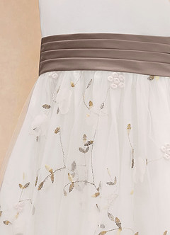 Azazie Pollie Flower Girl Dresses Ivory Taupe A-Line Bow Tulle Dress image14