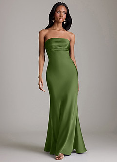 Azazie Saylor Brudtärnklänningar Klä av Sjöjungfru i Stretch Satin Axelbandslös Enbärsgrön image2