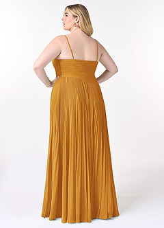 Azazie Vini Bridesmaid Dresses Butterscotch A-Line V-Neck Pleated Chiffon Dress image8