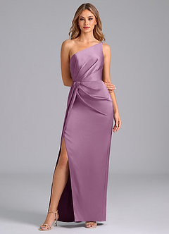 Azazie Naria Jurken voor bruidsmeisjes Jurk van Stretch Satijn met Kolom One-Shoulder Blauweregen image3