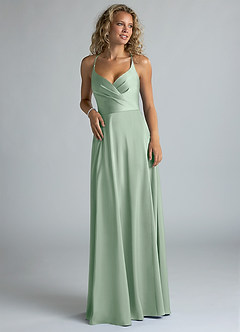 Azazie Davis Bridesmaid Dresses Agave A-Line Pleated Stretch Satin Dress image4