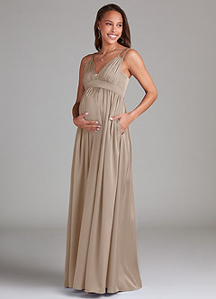 Azazie Emree Maternity Bridesmaid Dresses A-Line Stretch Satin Floor-Length Dress with Pockets image3
