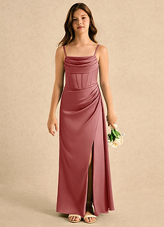 Azazie Lexy Girls Formal vestidos de niña de las flores Vestido Rosa Antigua de Satén Elástico de Corte en A con Plisado image5