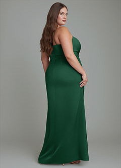Azazie Calandra Robes de demoiselle d'honneur Robe Fourreau en Satin extensible Plissé Vert Foncé image12