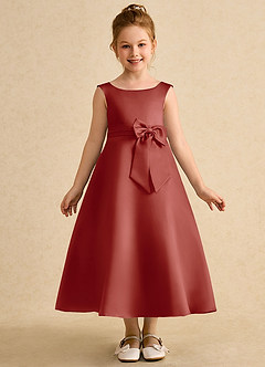 Azazie Eve Abiti da Ragazza di Fiori Abito A-Line in Raso Opaco Plissettato Terracotta image4