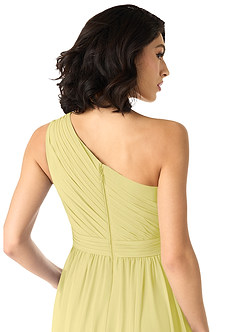 Azazie Mathilda Bridesmaid Dresses Lemon Sorbet A-Line One Shoulder Chiffon Dress image5