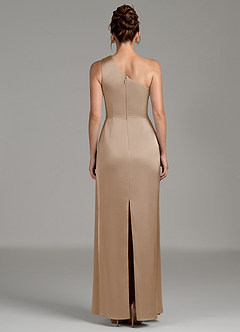 Azazie Zahira Bridesmaid Dresses Taupe Sheath One Shoulder Stretch Satin Dress image2