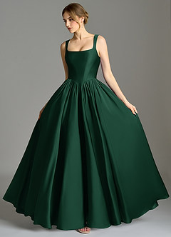Azazie Verina Bridesmaid Dresses Dark Green A-Line Pleated Stretch Satin Dress image4