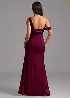 Azazie Madelyn Robes de demoiselle d'honneur Robe Fourreau en velours Ue épaule Cabernet image6