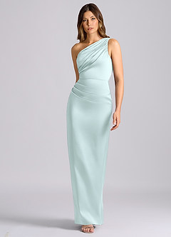 Azazie Akilah Bridesmaid Dresses Sea Glass Mermaid One Shoulder Stretch Satin Dress image4