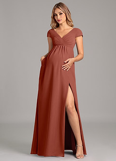 Azazie Allessia Vestidos de dama de honra para maternidade Vestido Linha A Plissado Comprimento do chão Chiffon image3