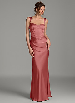 Azazie Mela Brautjungfernkleider Etui Korsett Stretch-Satin Kleid Antike Rose image3