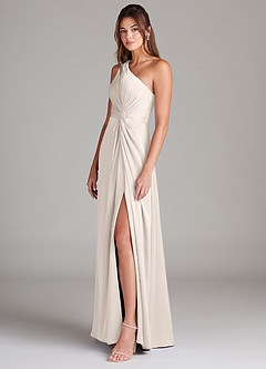 Azazie Brooke Bridesmaid Dresses White Alabaster A-Line One Shoulder Stretch Satin Dress image6