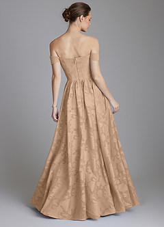 Azazie Raisa Bridesmaid Dresses Champagne A-Line Off the Shoulder Floral Burnout Dress image2