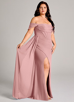Azazie Amyra Bridesmaid Dresses Dusty Rose Sheath Off the Shoulder Chiffon Convertible Dress image11