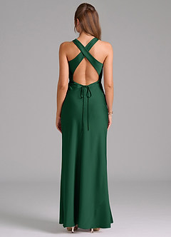 Azazie Evadne Bridesmaid Dresses Dark Green A-Line Pleated Stretch Satin Dress image2