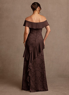 Azazie Marina Mother of the Bride Dresses Ganache A-Line Off the Shoulder Floral Burnout Dress image2