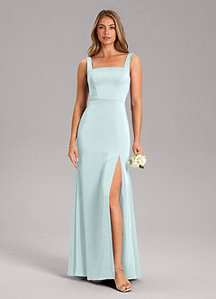 Azazie Frostine Bridesmaid Dresses Sea Glass A-Line Bow Stretch Satin Dress image3