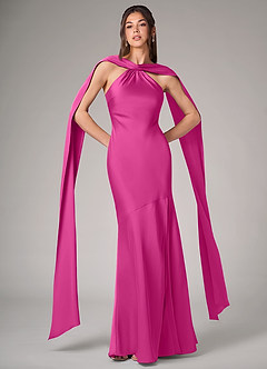 Azazie Kinsley Bridesmaid Dresses Fuchsia Mermaid Side Slit Stretch Satin Dress image1