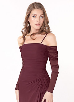 Azazie Jaquelyn Final Sale Cabernet Sheath Long Sleeve Chiffon Convertible Dress image2