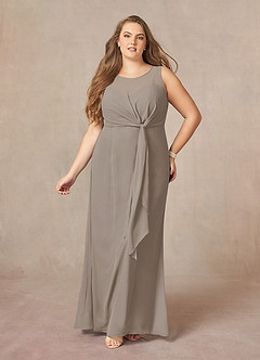 Azazie Marchioness Mother of the Bride Dresses Taupe A-Line Scoop Pleated Chiffon Dress image7