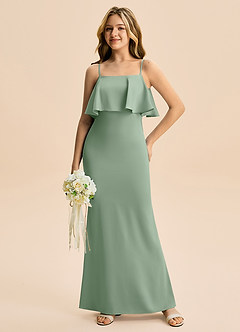 Azazie Galene Junior Vestido Matcha de Satén Elástico de Corte Sirena image3