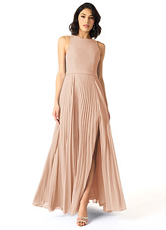 Azazie Lindie Bridesmaid Dresses English Rose A-Line Scoop Pleated Chiffon Dress image1