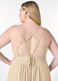 Azazie Farren Bridesmaid Dresses Champagne A-Line Pleated Chiffon Convertible Dress image15