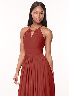 Azazie Cherish Bridesmaid Dresses Terracotta A-Line Pleated Chiffon Dress image1