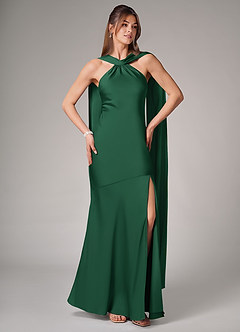 Azazie Kinsley Bridesmaid Dresses Dark Green Mermaid Side Slit Stretch Satin Dress image5