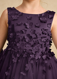 Azazie Lana Flower Girl Dresses Plum A-Line Sleeveless Matte Satin Dress image6