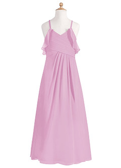 Azazie Dakota Junior Robe Trapèze en Mousseline de soie Épaule décolletée Rose Bonbon image9