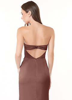 Azazie Leonis Bridesmaid Dresses Espresso Mermaid Pleated Stretch Satin Convertible Dress image2
