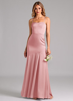 Azazie Shiloh Bridesmaid Dresses Powder Pink Mermaid Strapless Stretch Satin Convertible Dress image2