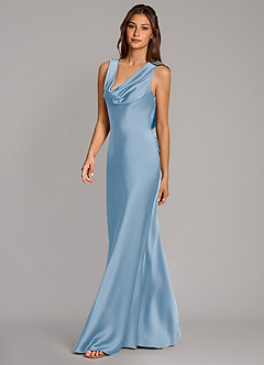 Azazie Cheryl Vestidos de damas de honor Vestido de Azul Pálido de Satén Elástico de Corte Sirena image3