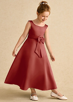 Azazie Eve Abiti da Ragazza di Fiori Abito A-Line in Raso Opaco Plissettato Terracotta image3