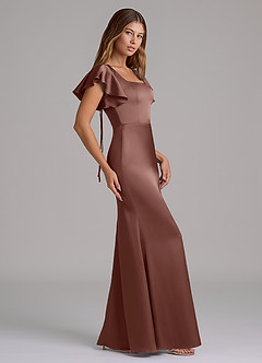 Azazie Elkie 신부 들러리 드레스 인어 스퀘어 네크라인 스트레치 새틴 바닥 길이 드레스 image3