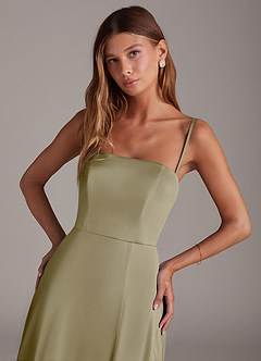 Azazie Wren Bridesmaid Dresses Moss Green A-Line Strapless Stretch Satin Convertible Dress image2