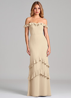 Azazie Marilynn 신부 들러리 드레스 인어 오프 더 숄더 쉬폰 바닥 길이 드레스 image3