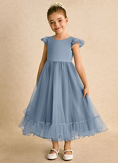 Azazie Phebs Abiti da Ragazza di Fiori Abito A-Line in Tulle Blu Polveroso image1