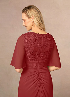 Azazie Carson Mother of the Bride Dresses Rust A-Line V-Neck Lace Chiffon Dress image5