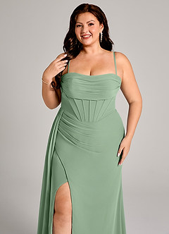 Azazie Amyra Bridesmaid Dresses Matcha Sheath Off the Shoulder Chiffon Convertible Dress image11