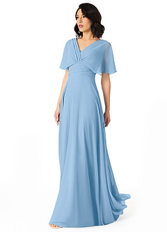 Azazie Pamela Jurken voor bruidsmeisjes Jurk van Chiffon met A-Lijn V-hals geplooid Poederblauw image3